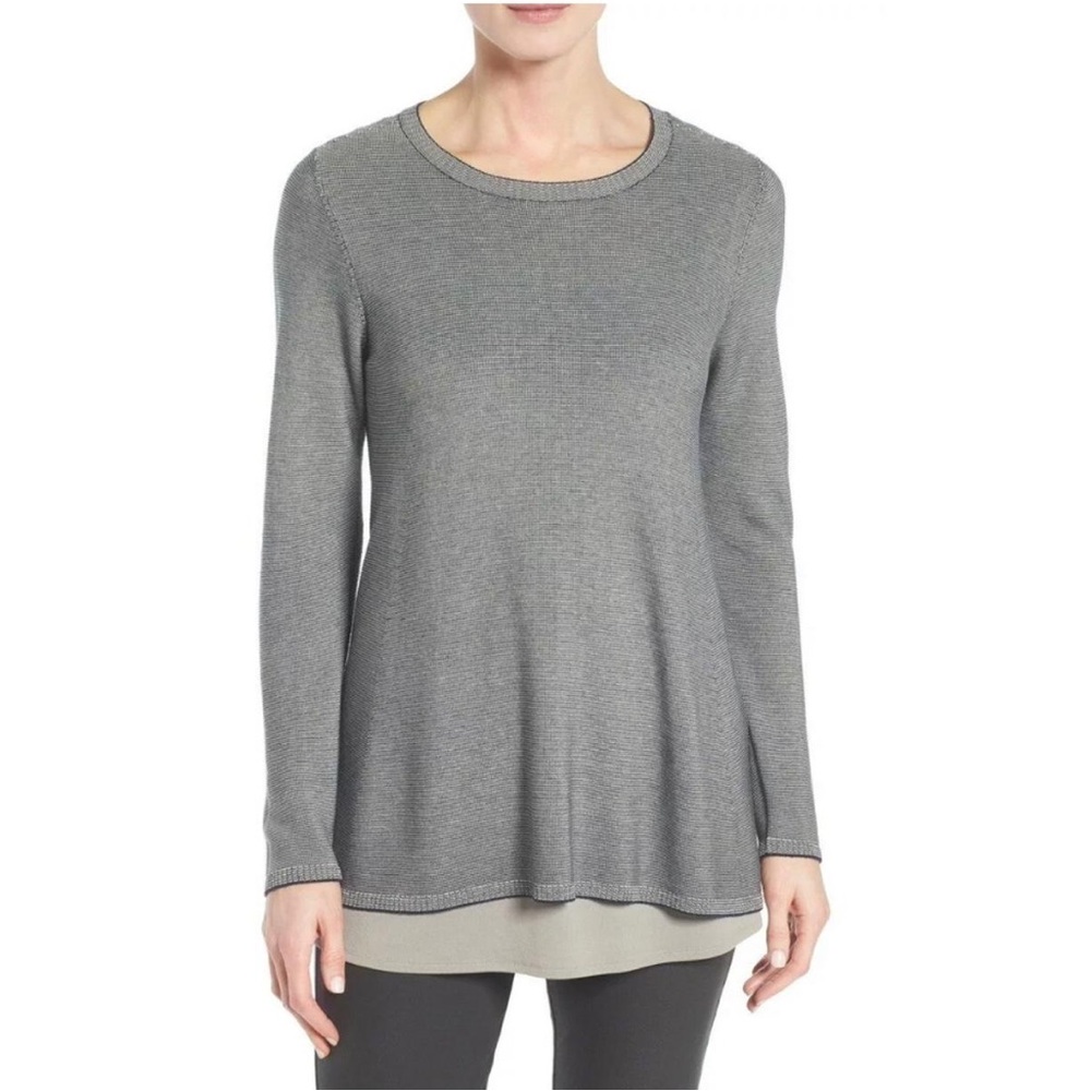 EILEEN FISHER Sustainable Stretch Tencel Gray Long Sleeve Tunic Sweater Top M